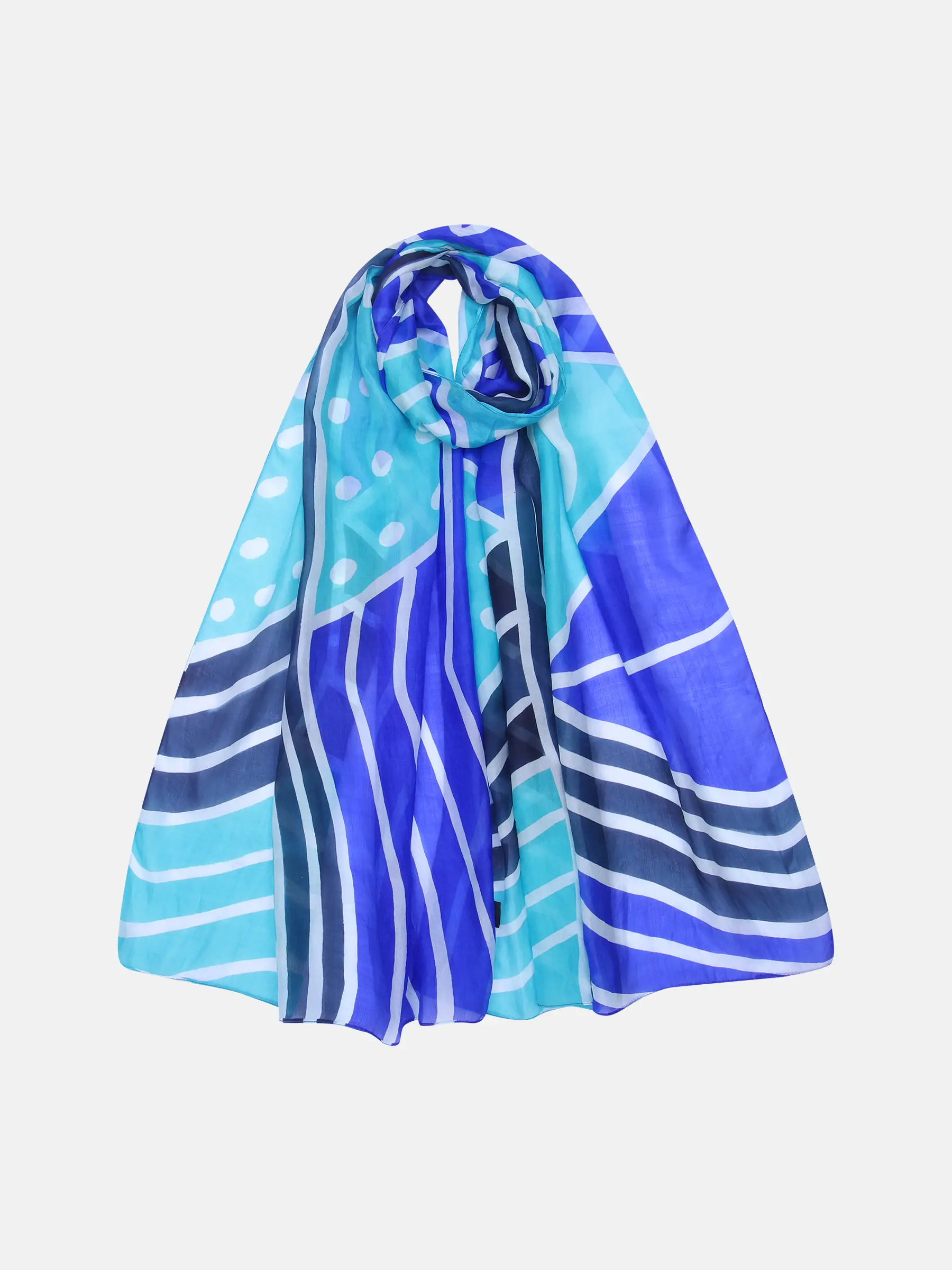 Cyan Hand Painted Silk Scarf