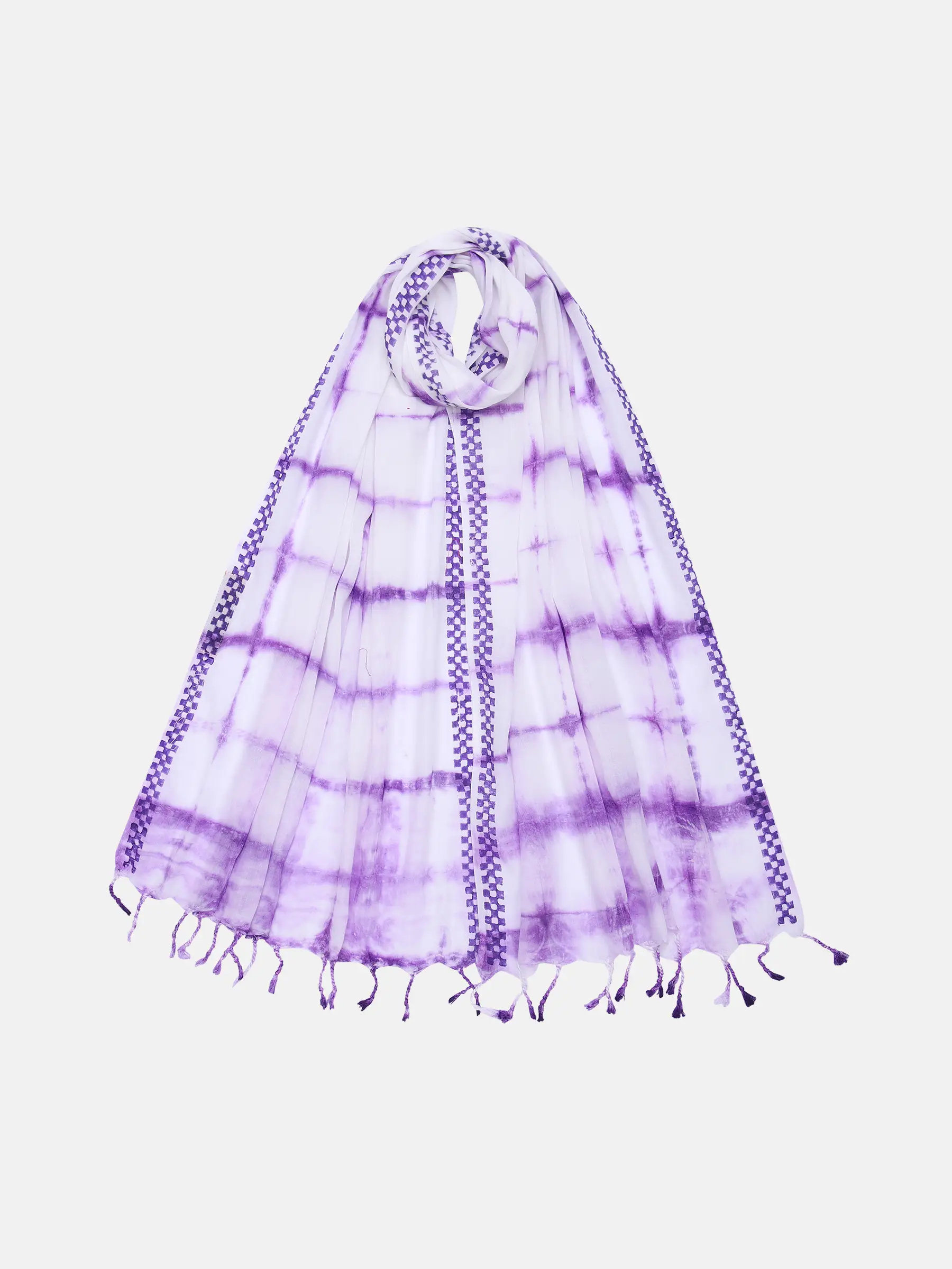 Purple/White Printed and Tie-Dyed Viscose Scarf