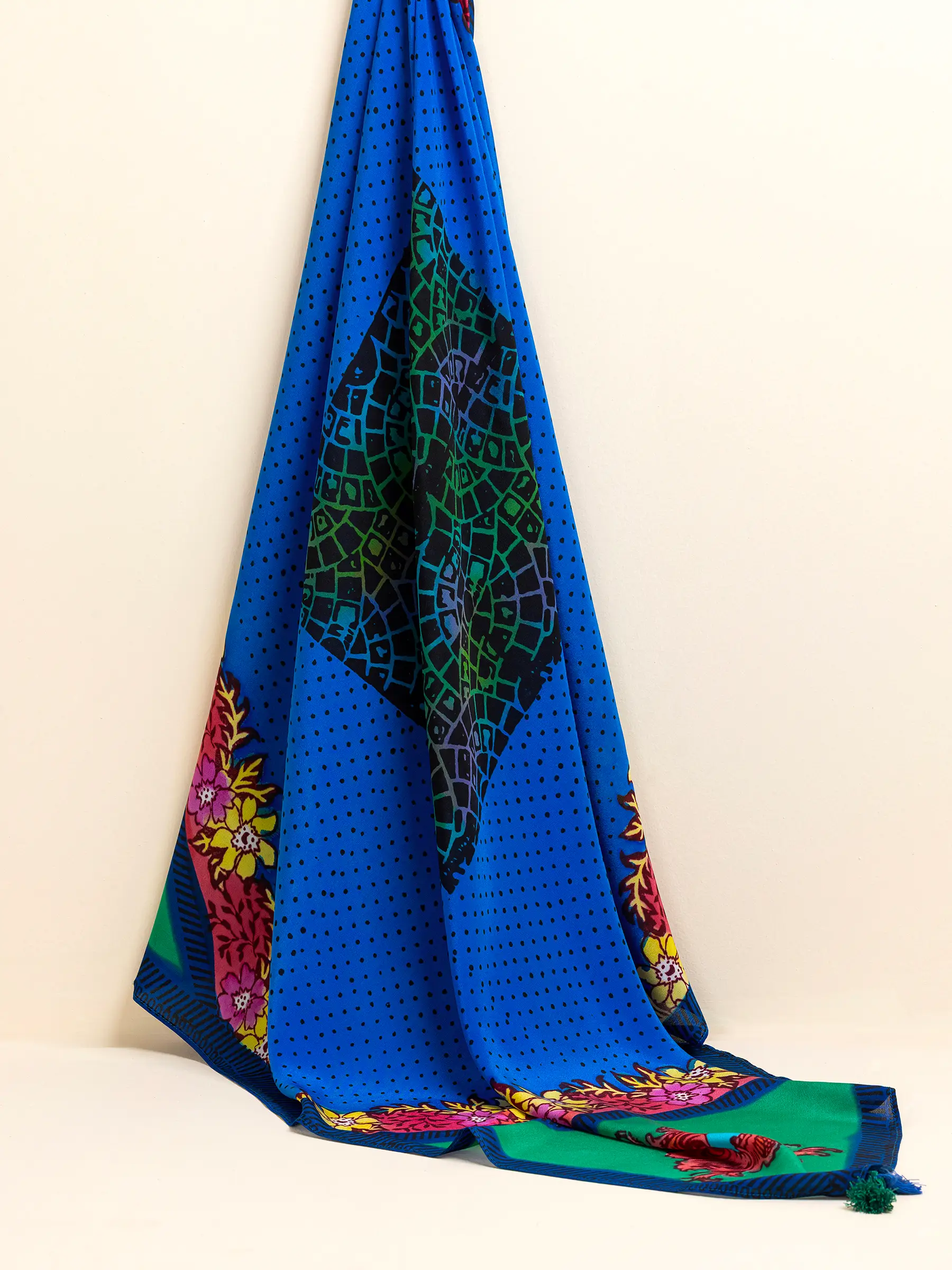 Blue Brush Painted and Printed Crepe Silk HERSTORY Scarf